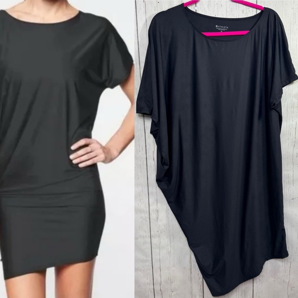 Athleta Dresses & Skirts - Athleta Sunlover Hilo UPH Asymmetrical Black Athletic Stretch Dress Scoop Neck